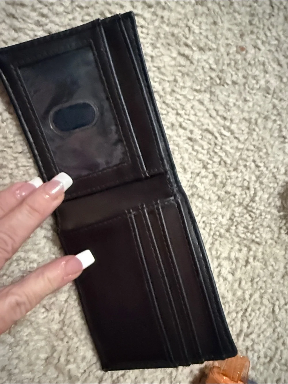Men's Black and Gray Bifold Wallet with Brass Emblem